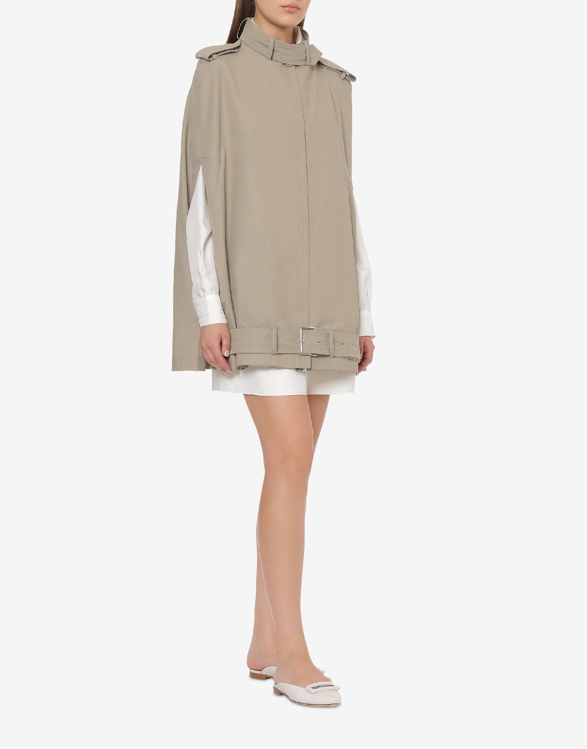 Poncho à capuche en coton technique imperméable - Beige