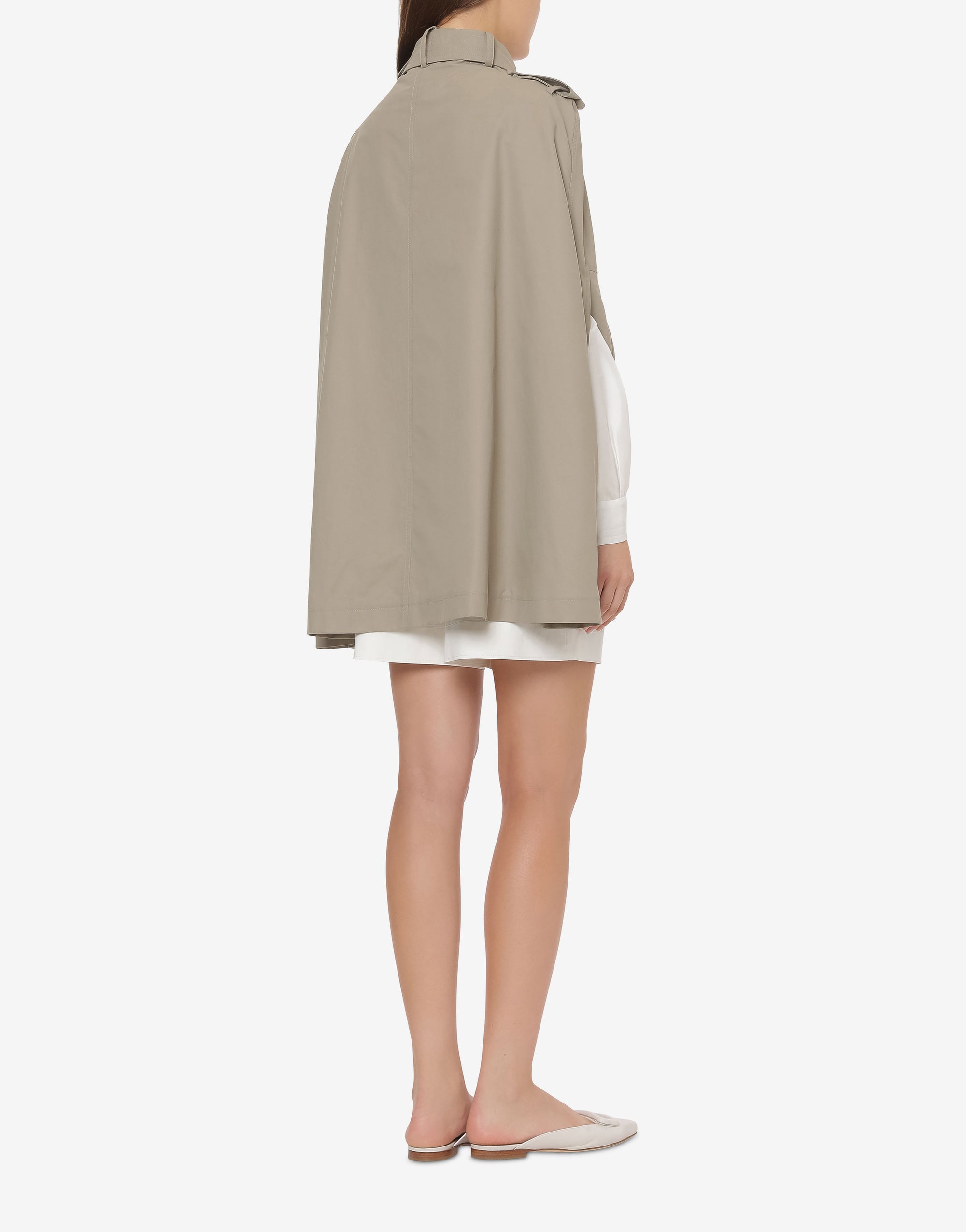 Poncho à capuche en coton technique imperméable - Beige