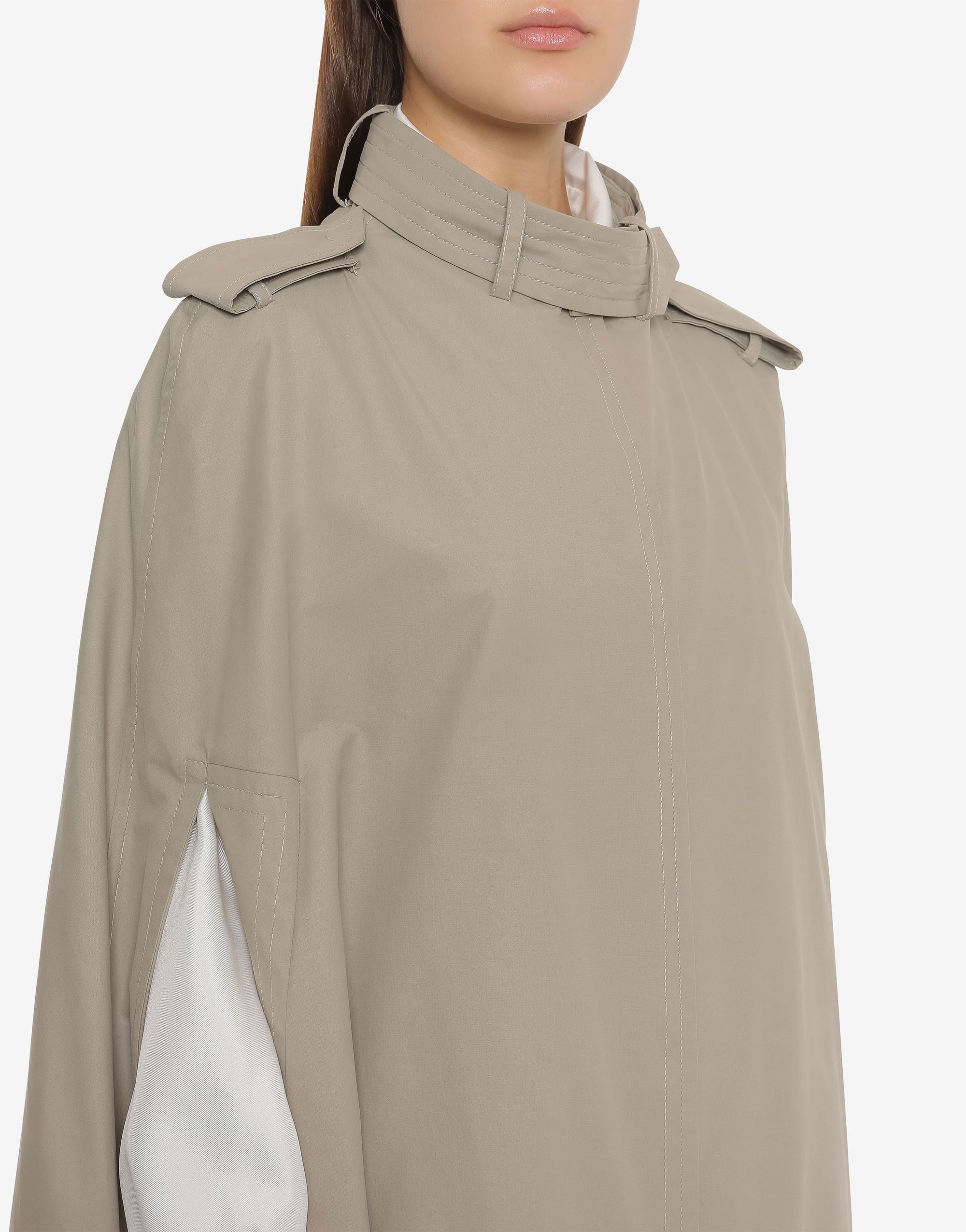 Poncho à capuche en coton technique imperméable - Beige