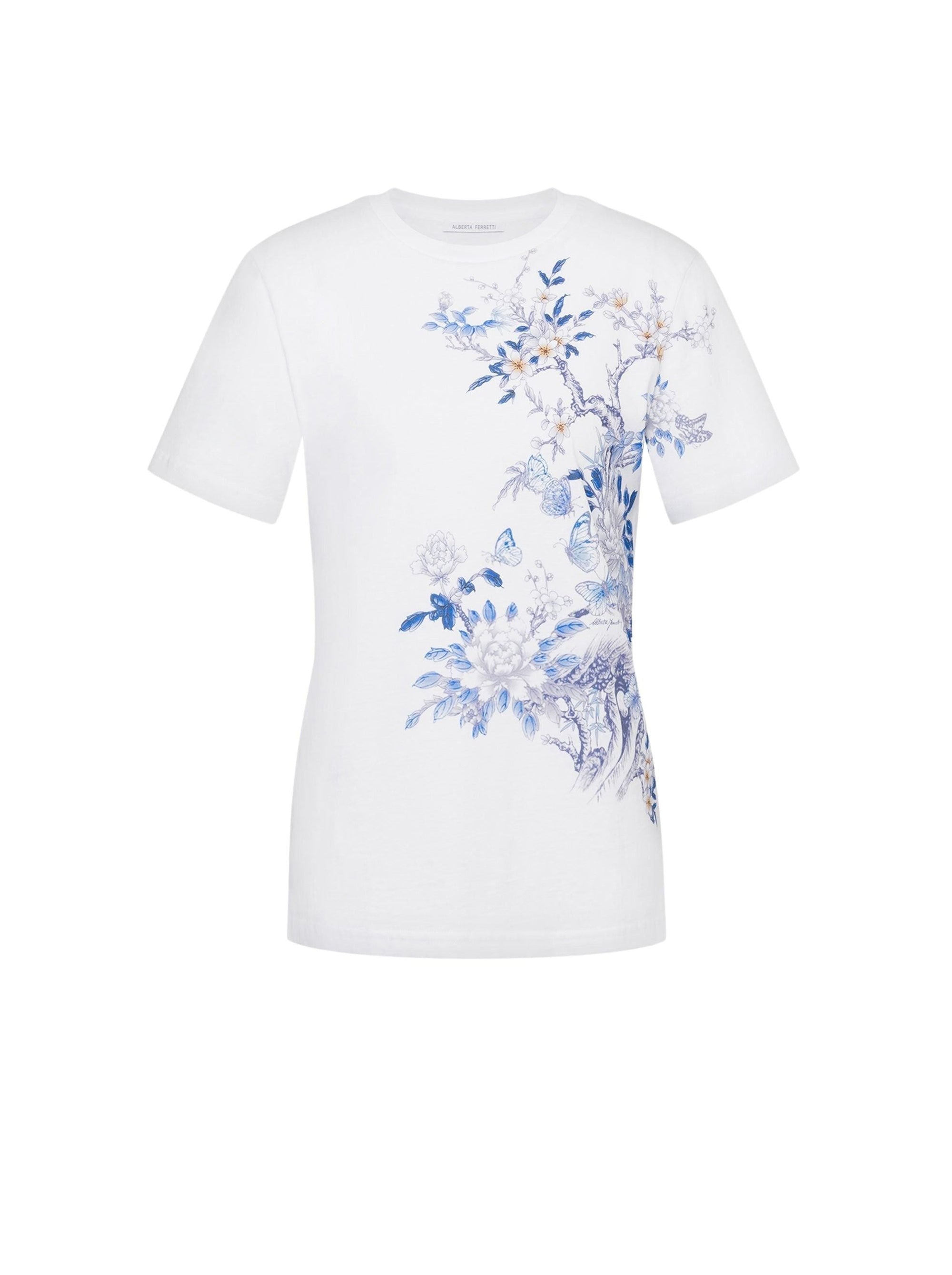 T-shirt à impression de cerises et papillons - White
