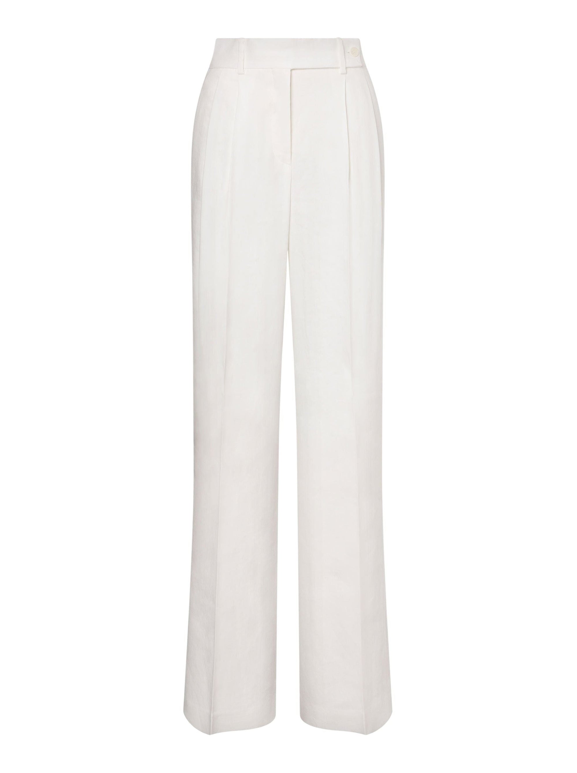 Pantalon taille haute à jambes larges en tissu fluide - White