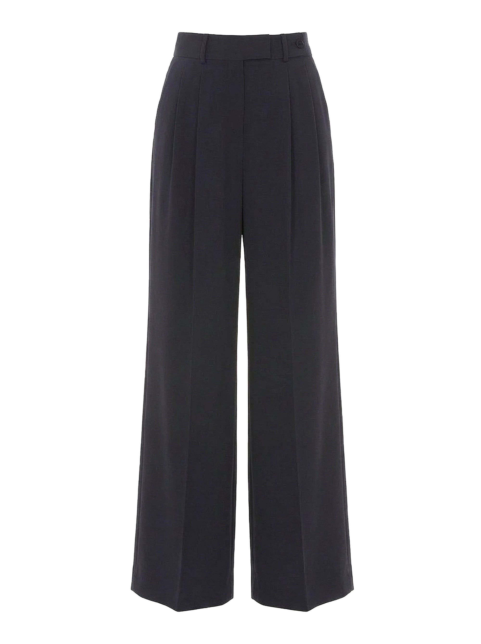 Pantalon taille haute à jambes larges en tissu fluide - Dark Blue