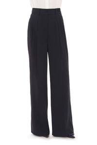 Pantalon taille haute à jambes larges en tissu fluide - Dark Blue