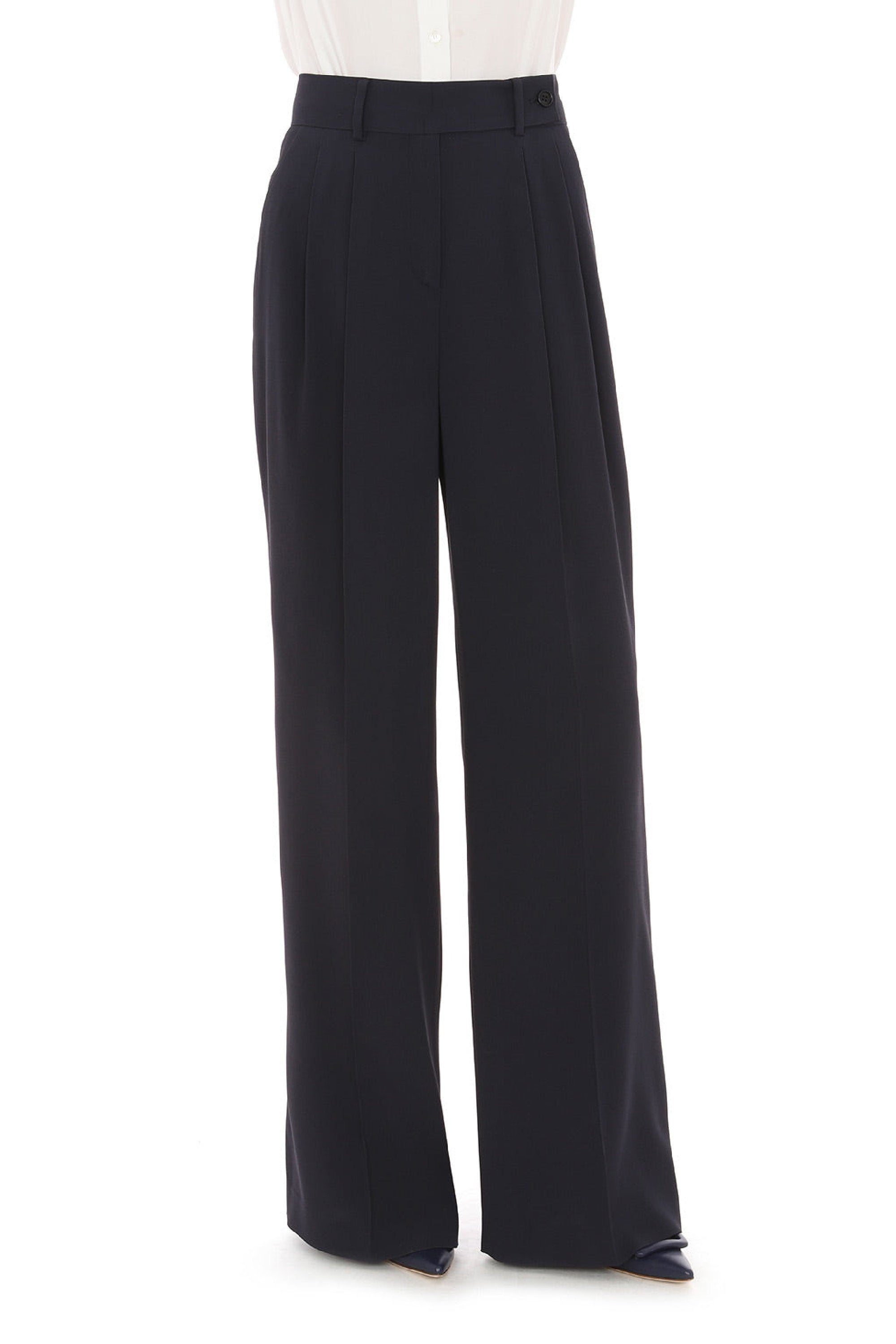 Pantalon taille haute à jambes larges en tissu fluide - Dark Blue