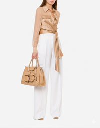 Pantalon ajusté en satin - White