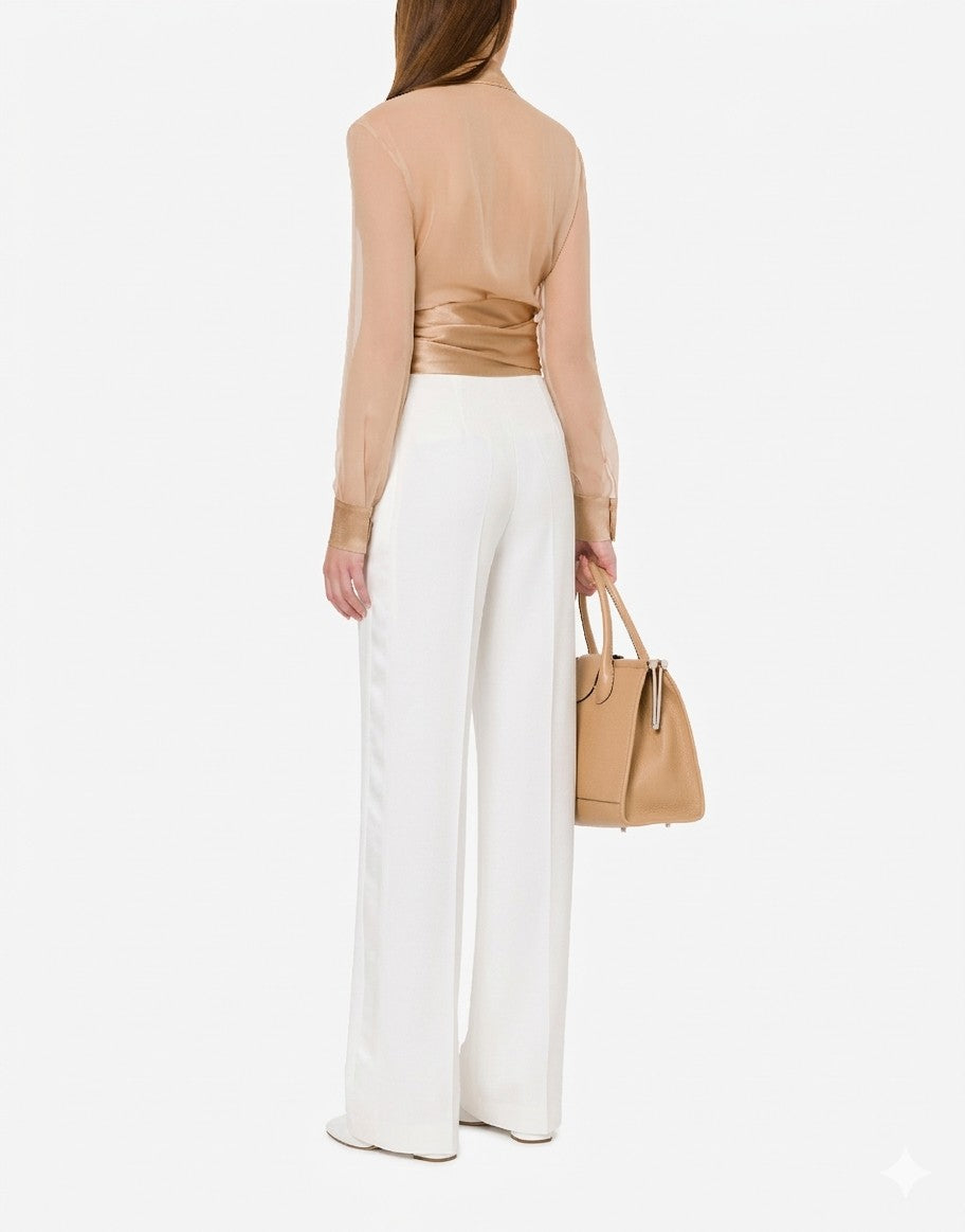 Pantalon ajusté en satin - White