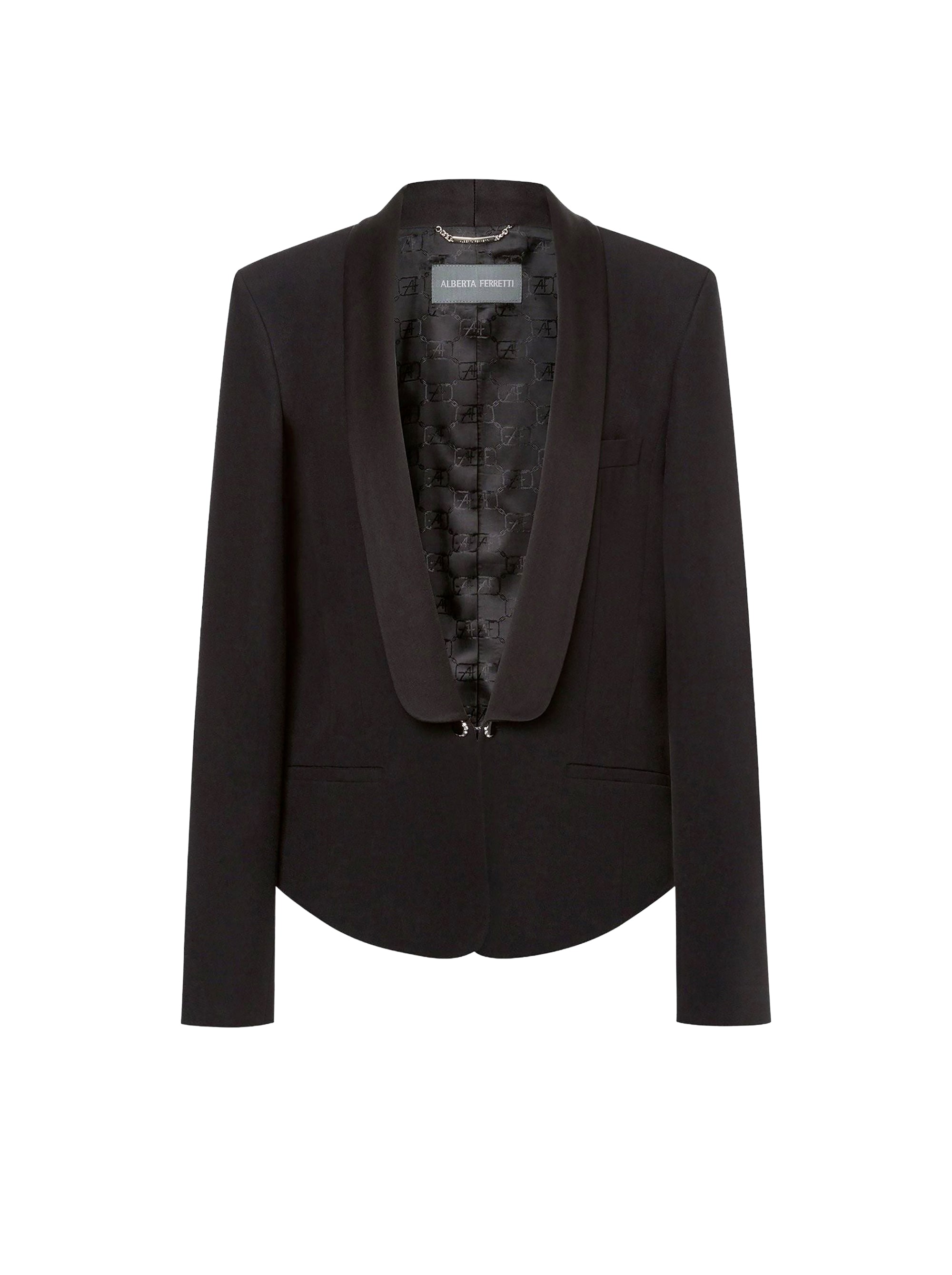 Veste de tailleur avec col châle en lin - Black