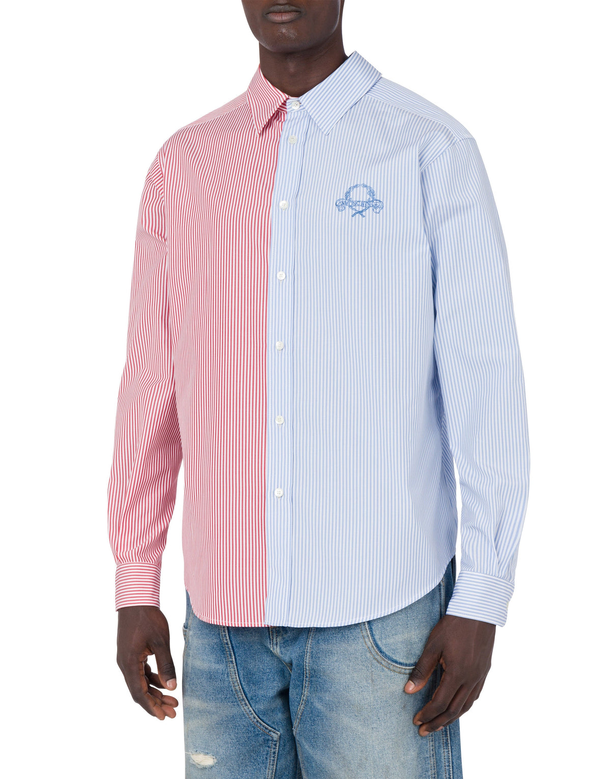 Chemise rayée Laurel Crown Logo en coton - Blue