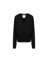 Cardigan col en V boutonné en laine et soie - Black
