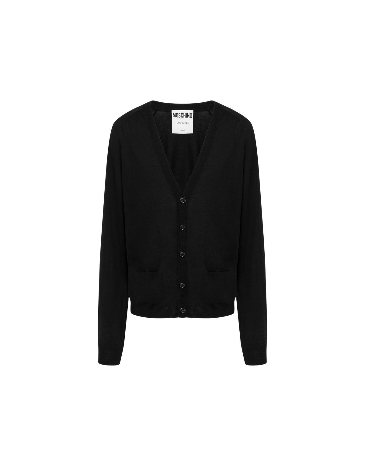 Cardigan col en V boutonné en laine et soie - Black