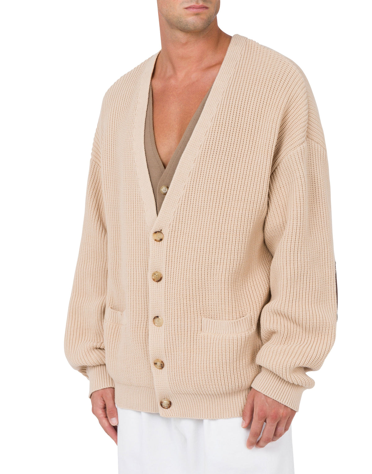 Cardigan à coudes en coton - Beige