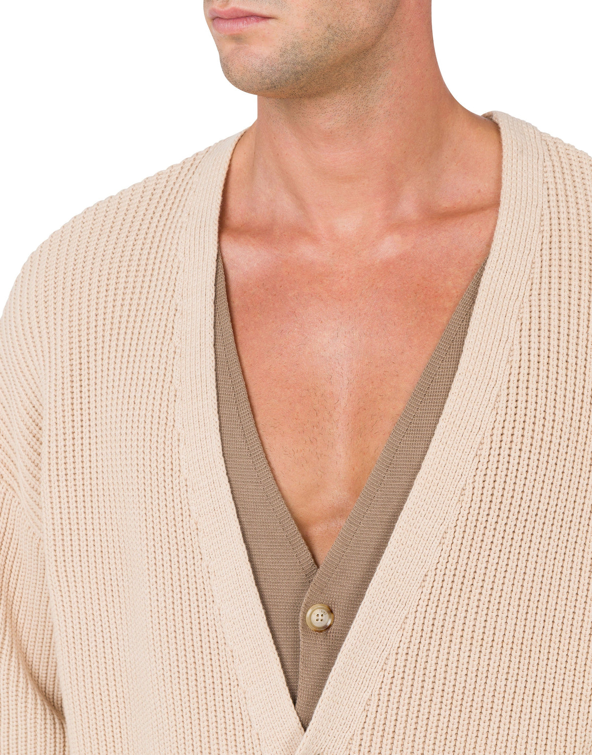 Cardigan à coudes en coton - Beige