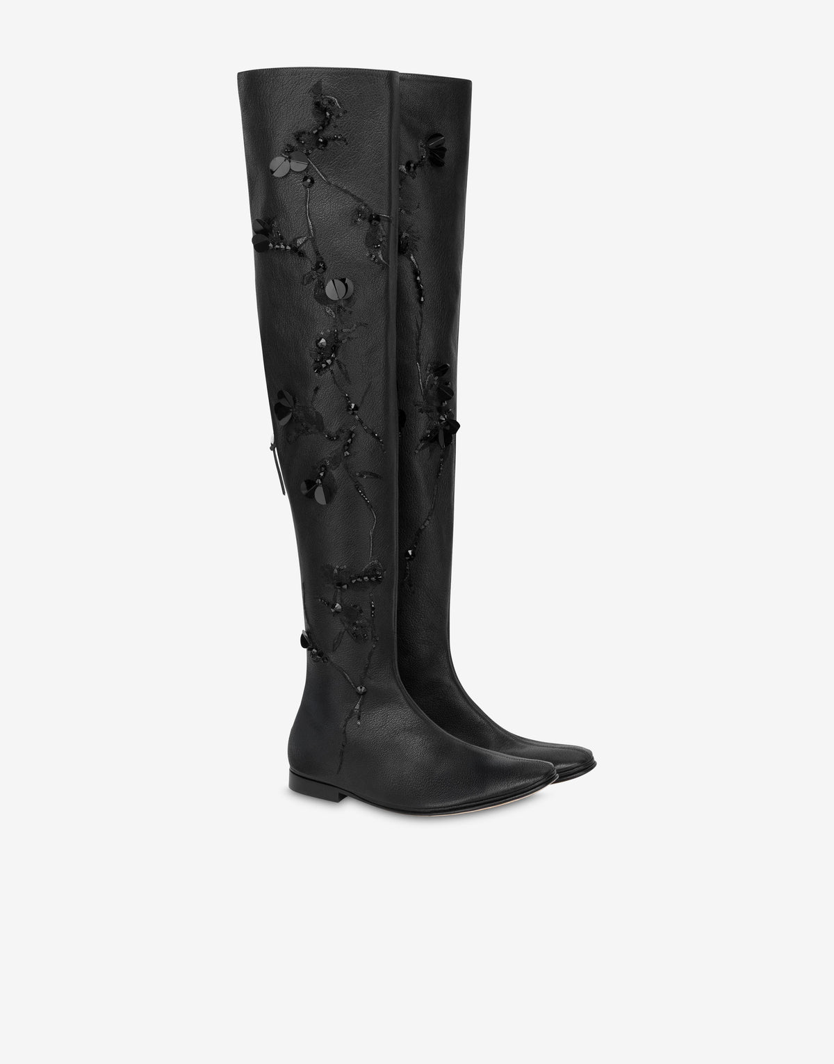 Botte Cuissarde en Cuir Ornée - Black