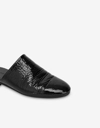 Mule Plate en Cuir Verni - Black