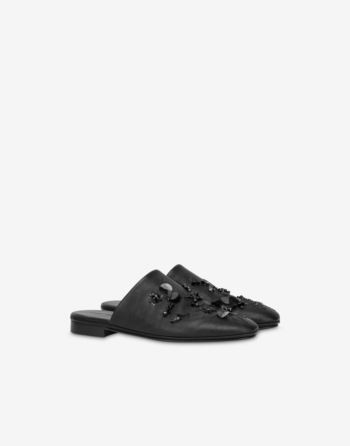 Mule en Cuir Brodée - Black