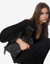 Sac Porté Épaule à Rabat en Daim - Black