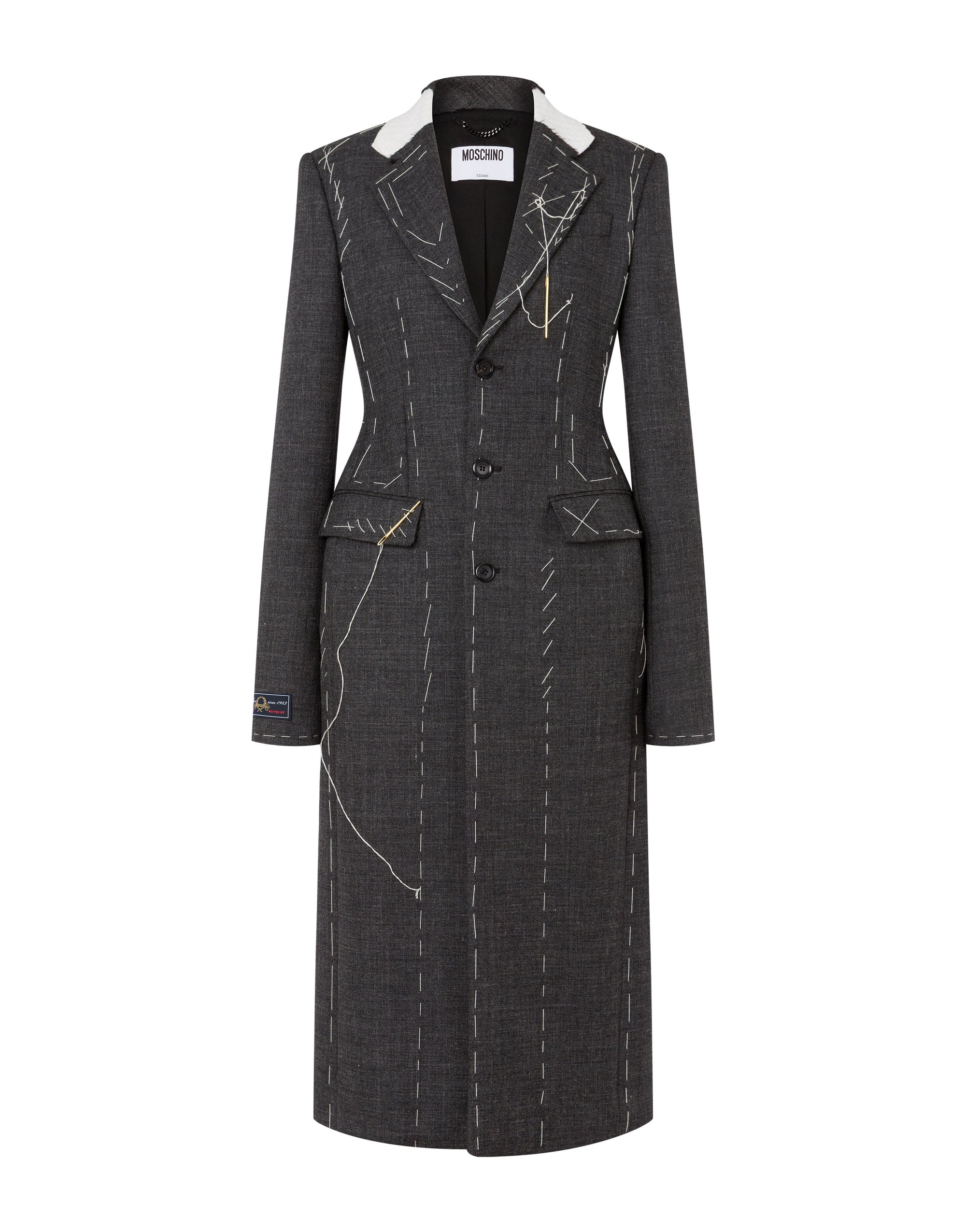 Embroidered wool coat - Grey