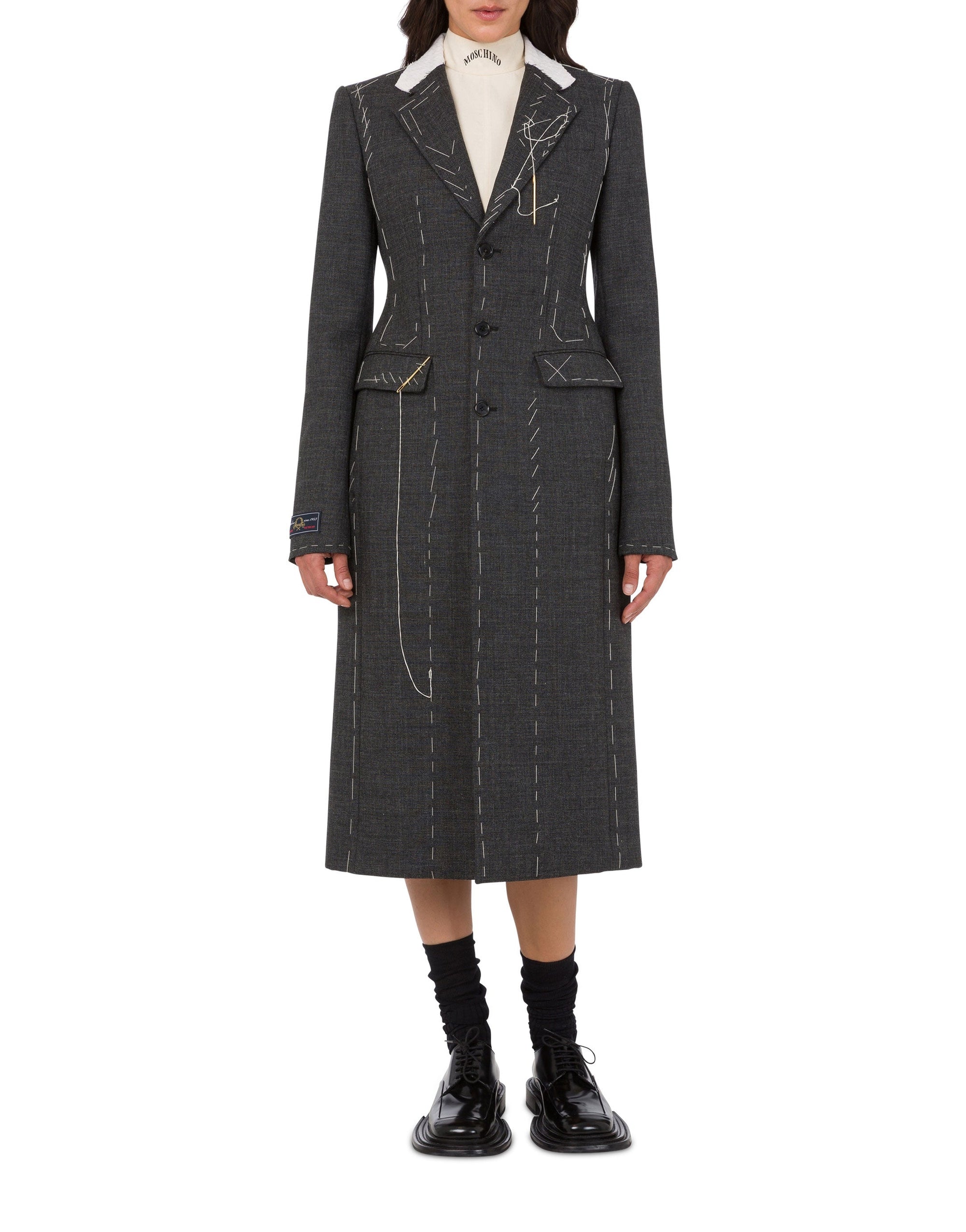 Embroidered wool coat - Grey
