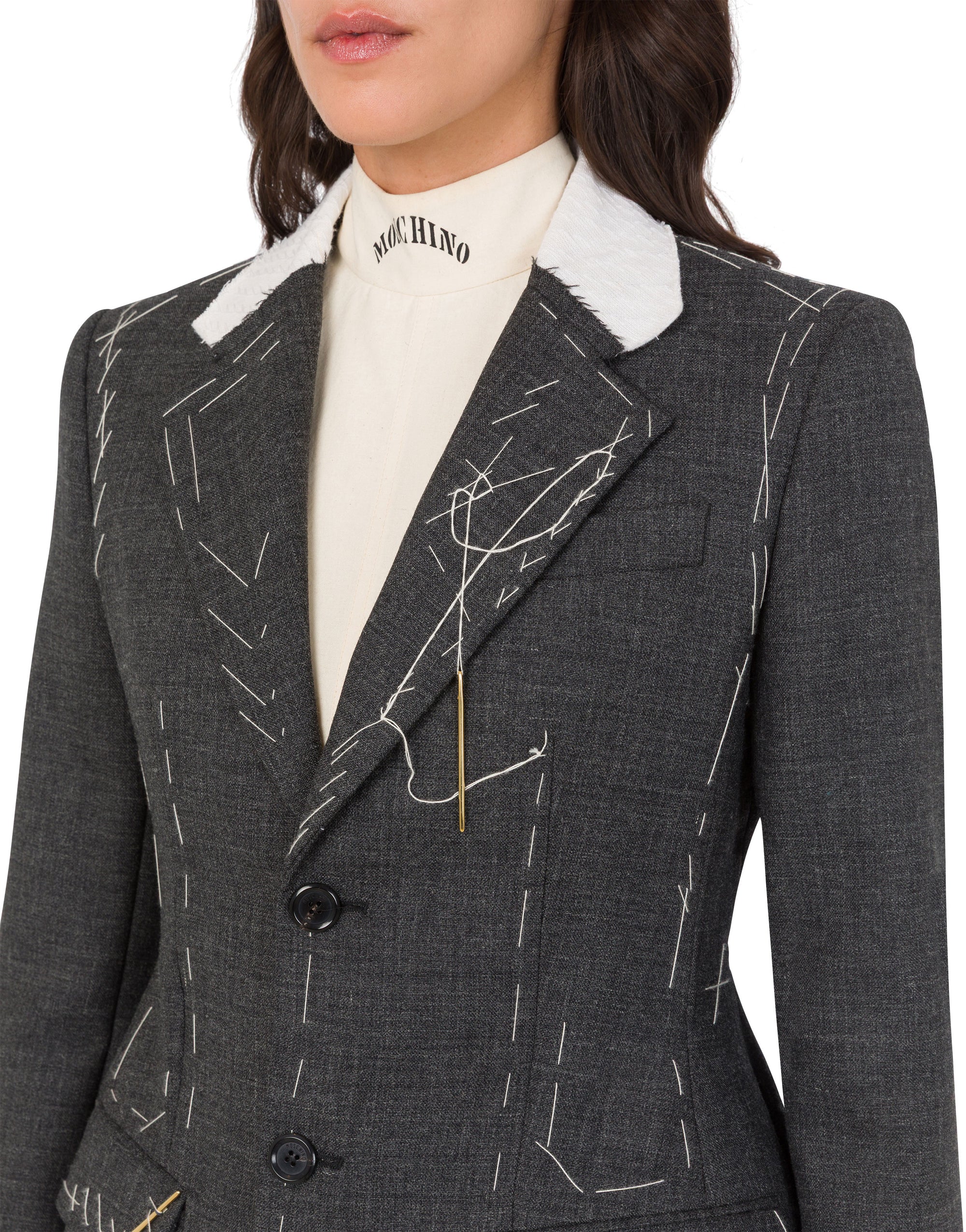 Embroidered wool coat - Grey