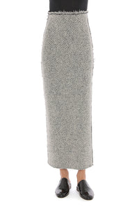 Jupe Longue Maille Motif Chevron - Ivory