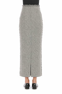 Jupe Longue Maille Motif Chevron - Ivory