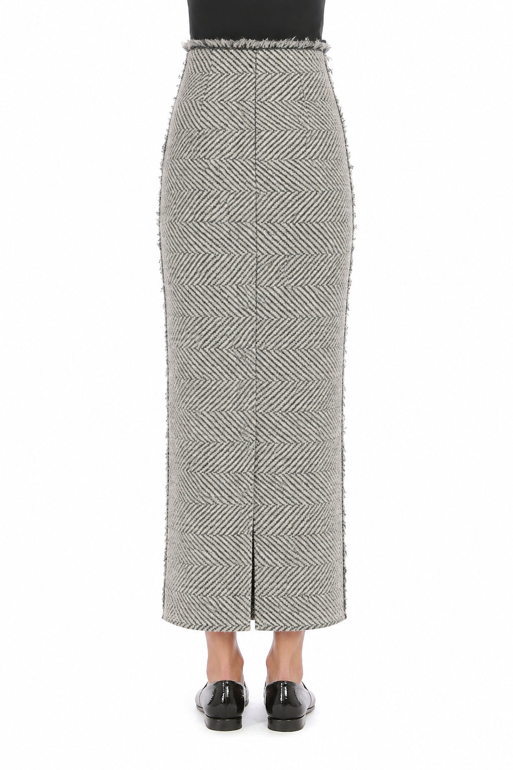 Jupe Longue Maille Motif Chevron - Ivory