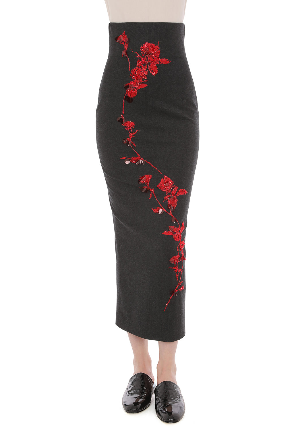 Jupe Midi Crayon Ornée - Grey