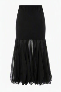 Jupe Midi à Ourlet Transparent - Black