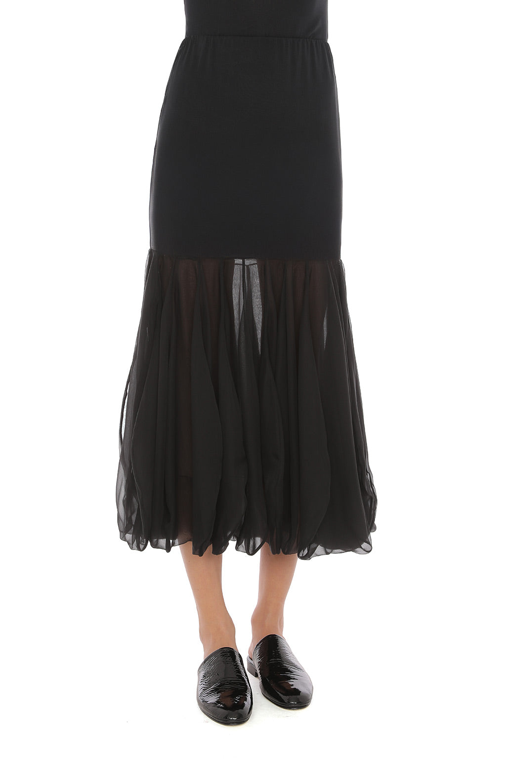 Jupe Midi à Ourlet Transparent - Black