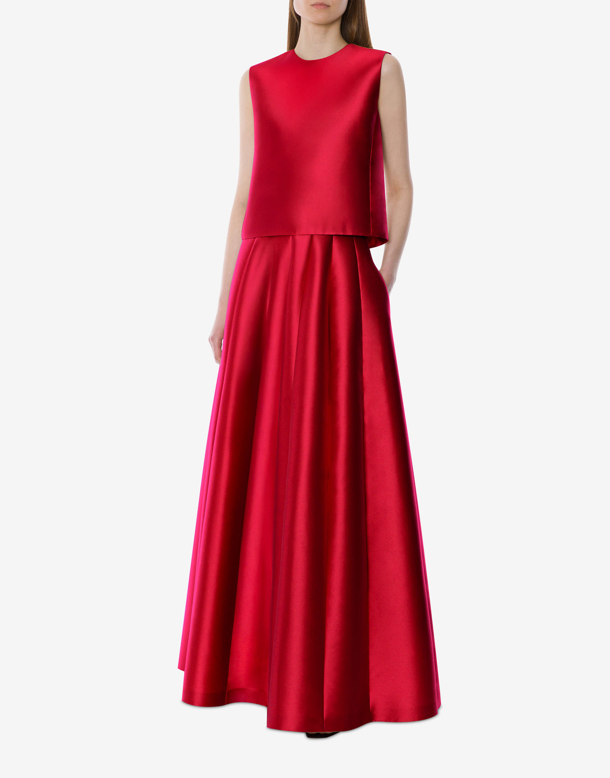 Jupe maxi taille haute en mikado - Red