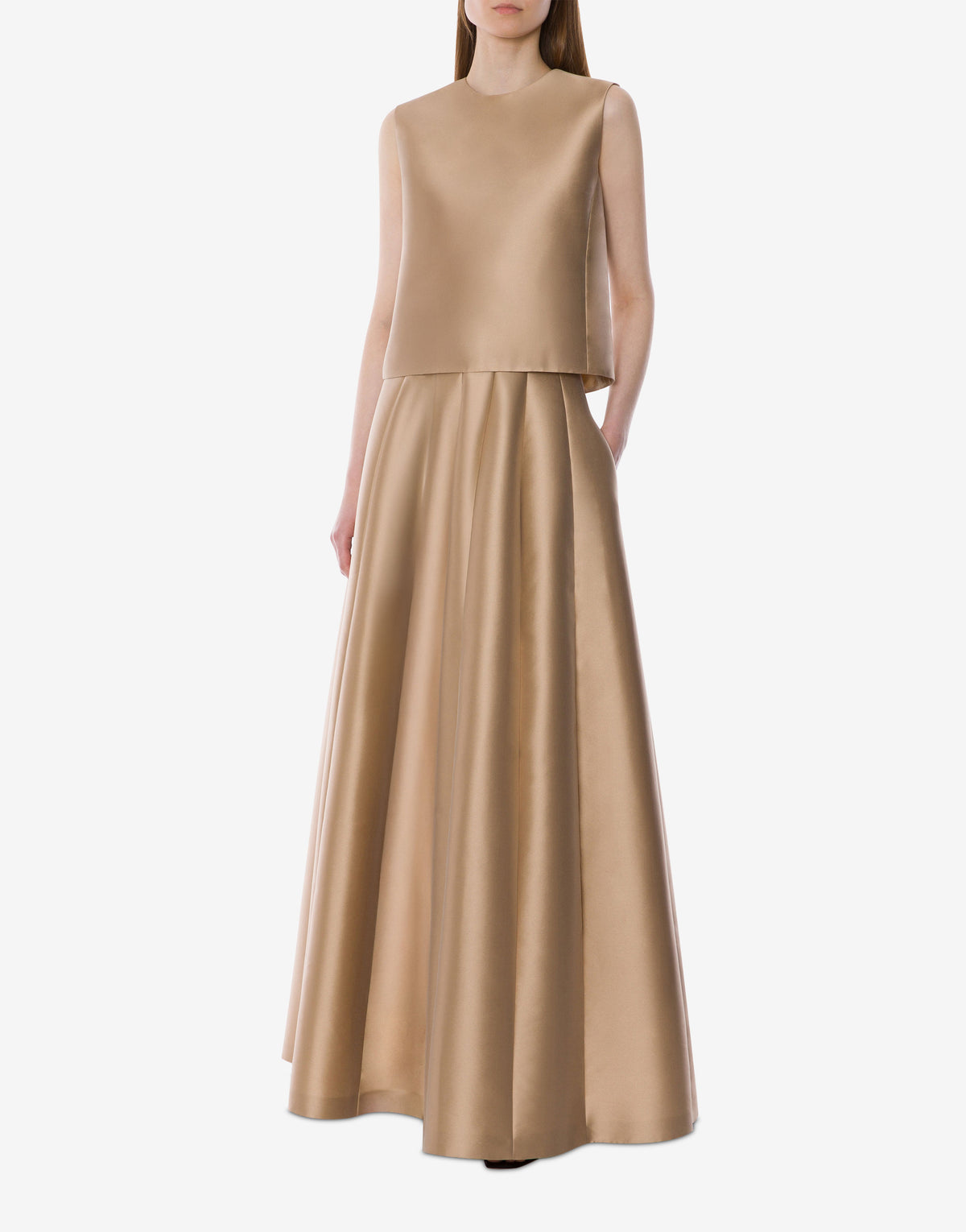 Jupe maxi taille haute en mikado - Beige