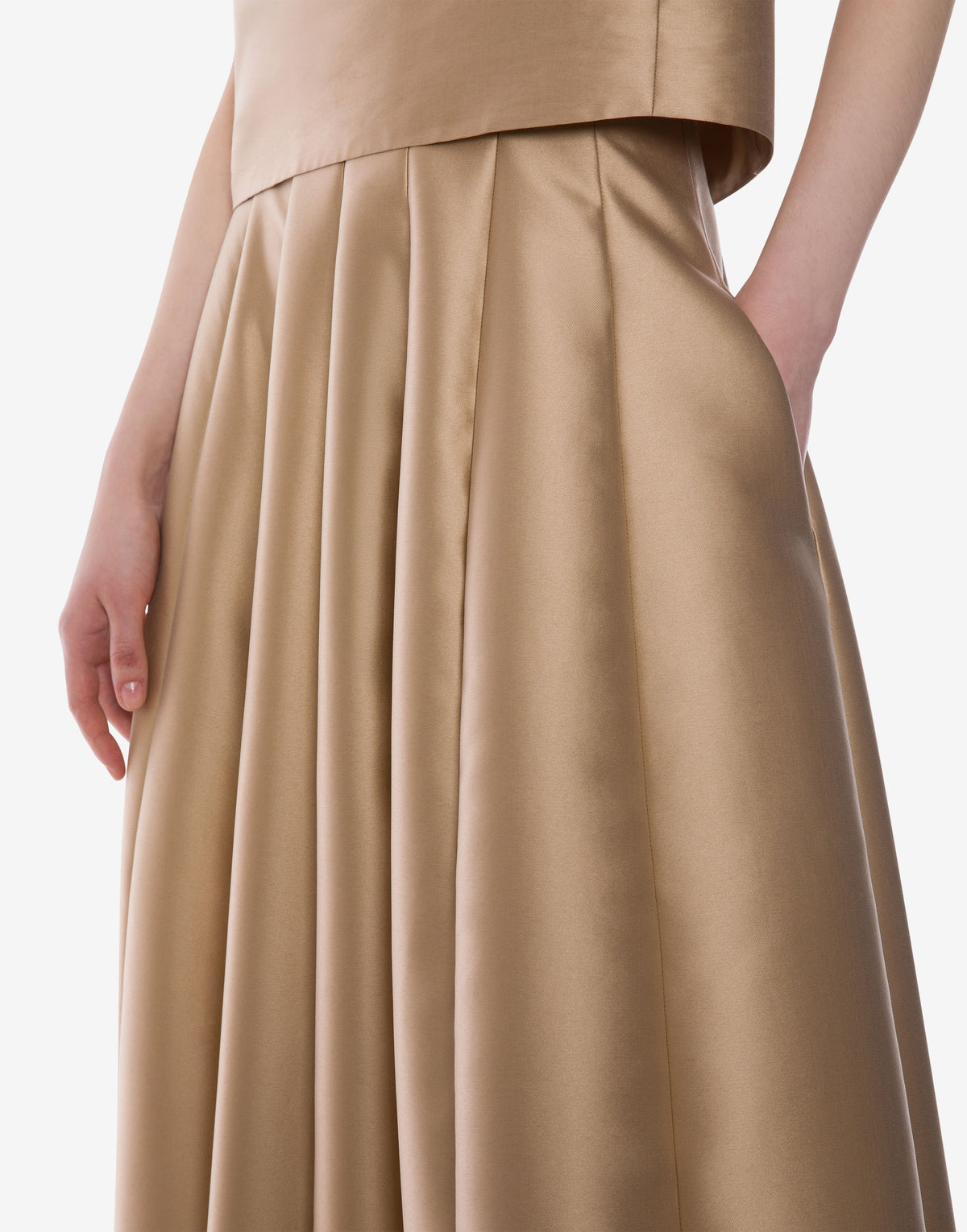 Jupe maxi taille haute en mikado - Beige