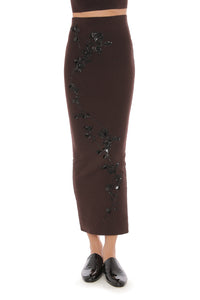 Jupe Midi en Maille Ornée - Brown