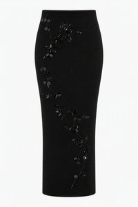 Jupe Midi en Maille Ornée - Black