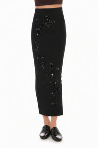Jupe Midi en Maille Ornée - Black