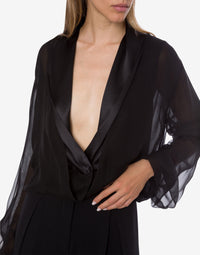 Blouse Cache-Cœur Transparente - Black