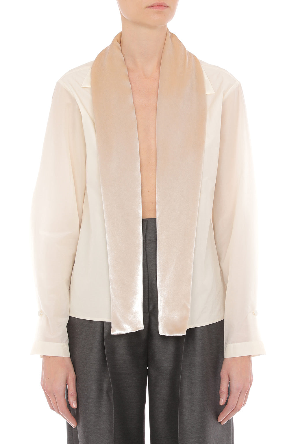 Blouse Transparente à Col Châle Satiné - Ivory