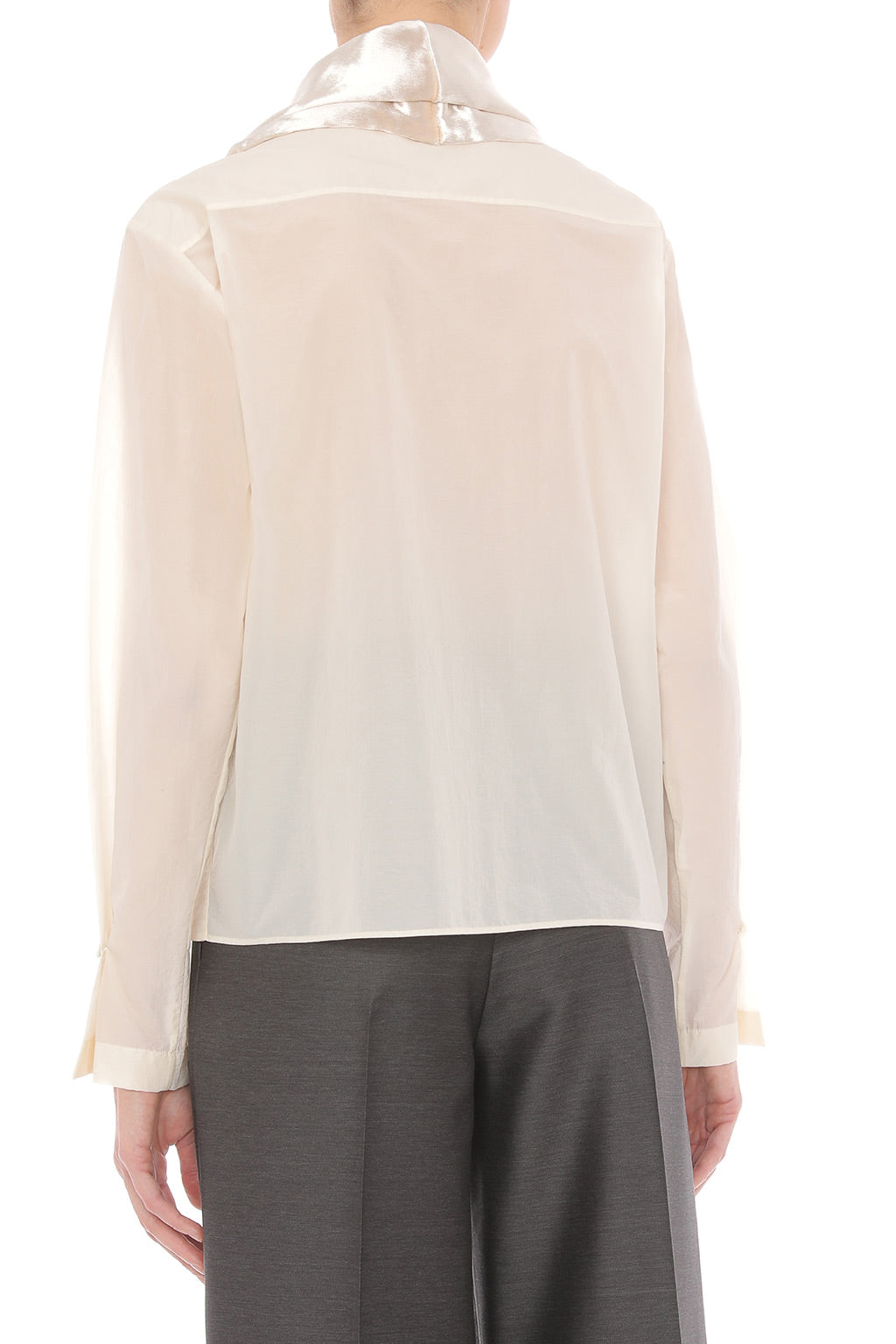 Blouse Transparente à Col Châle Satiné - Ivory