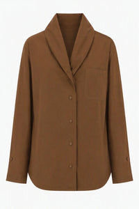 Chemise Oversize Transparente à Col Châle - Brown