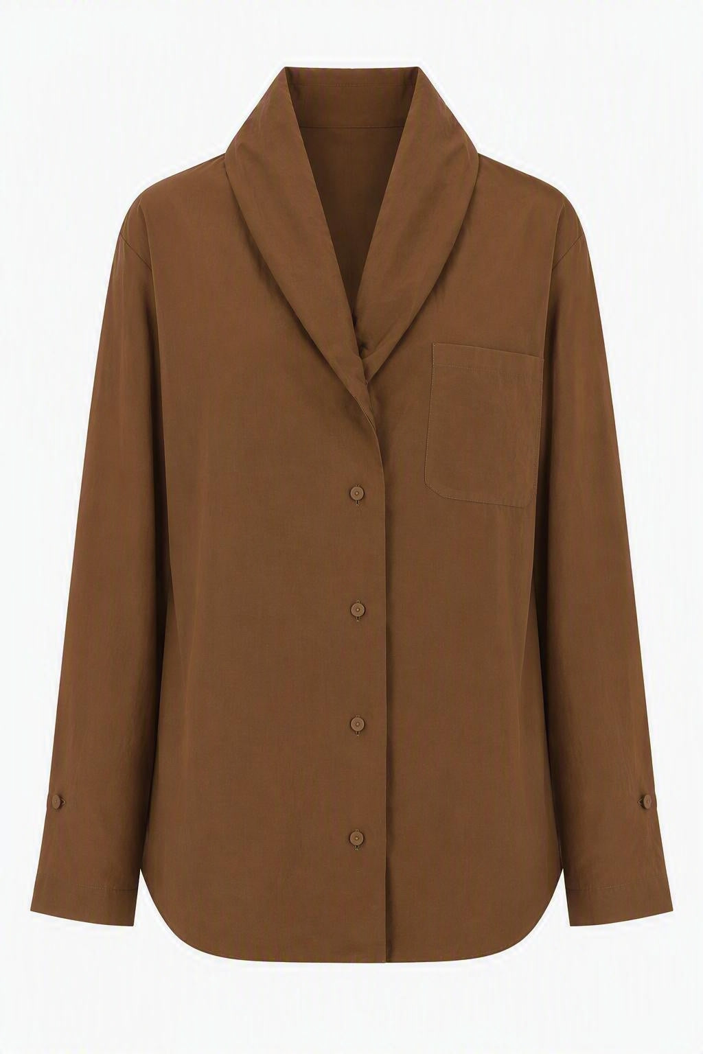 Chemise Oversize Transparente à Col Châle - Brown