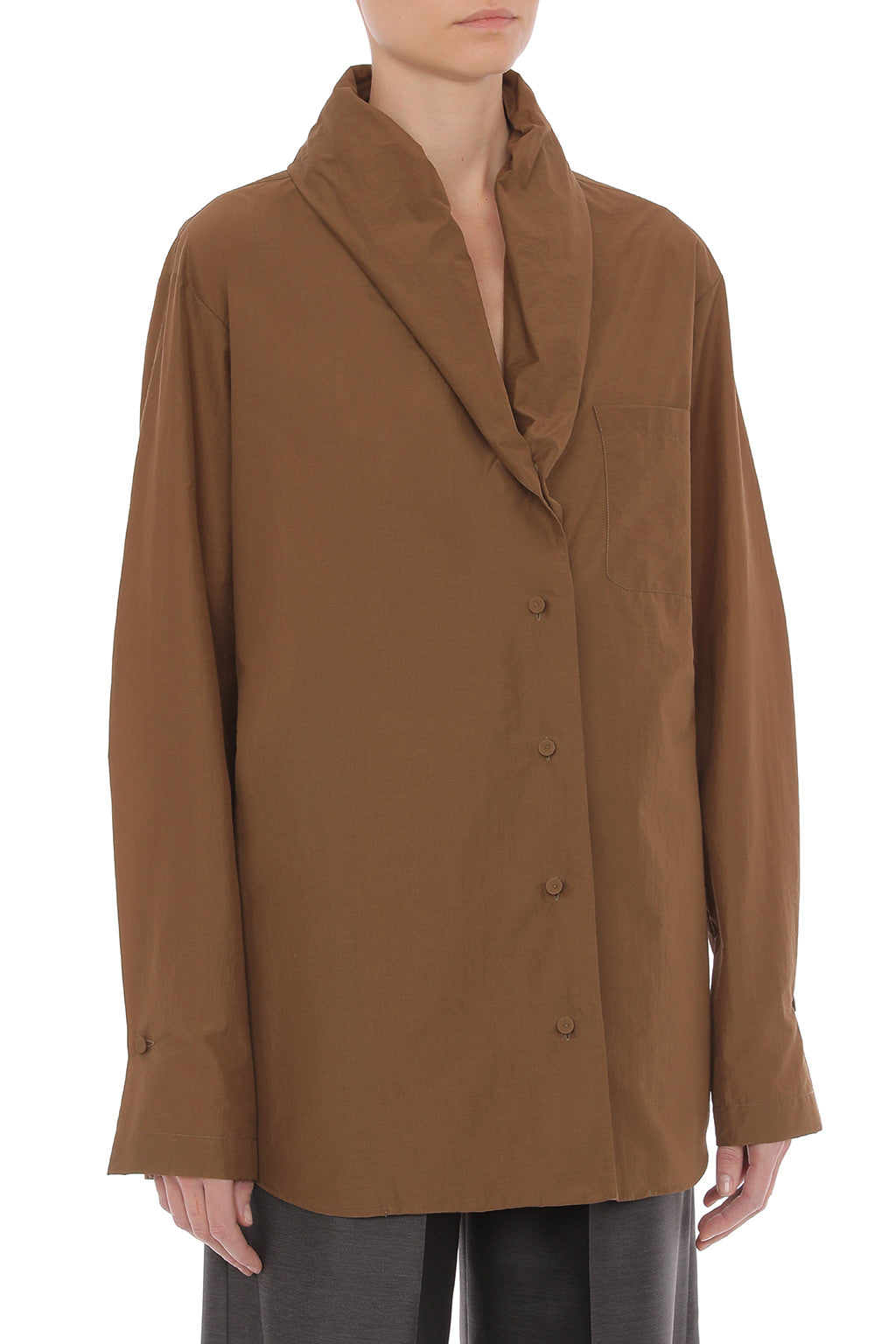 Chemise Oversize Transparente à Col Châle - Brown