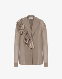 Blouse en georgette de soie à volants - Beige