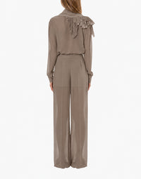 Blouse en georgette de soie à volants - Beige
