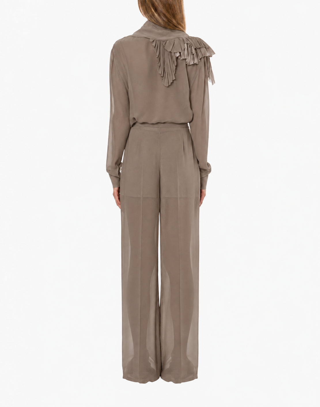 Blouse en georgette de soie à volants - Beige