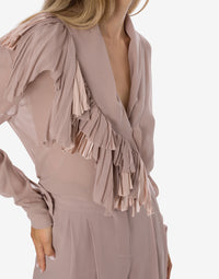 Blouse en georgette de soie à volants - Grey