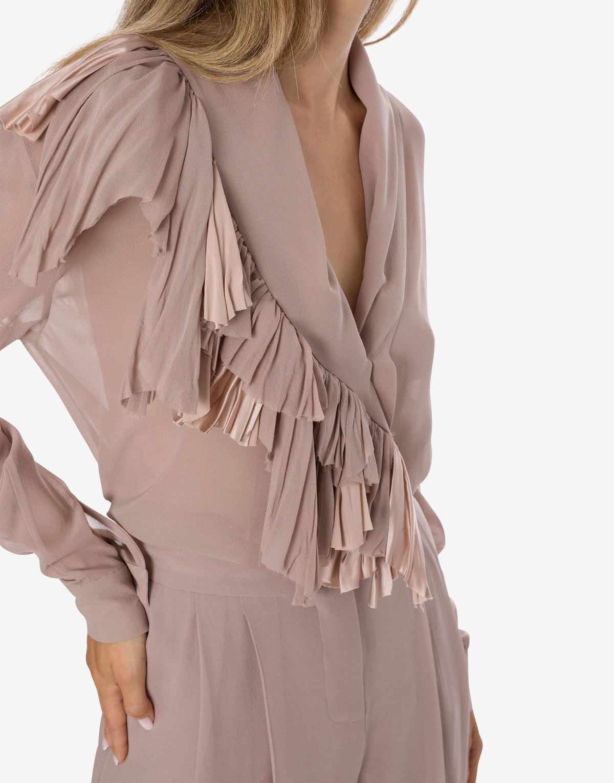 Blouse en georgette de soie à volants - Grey