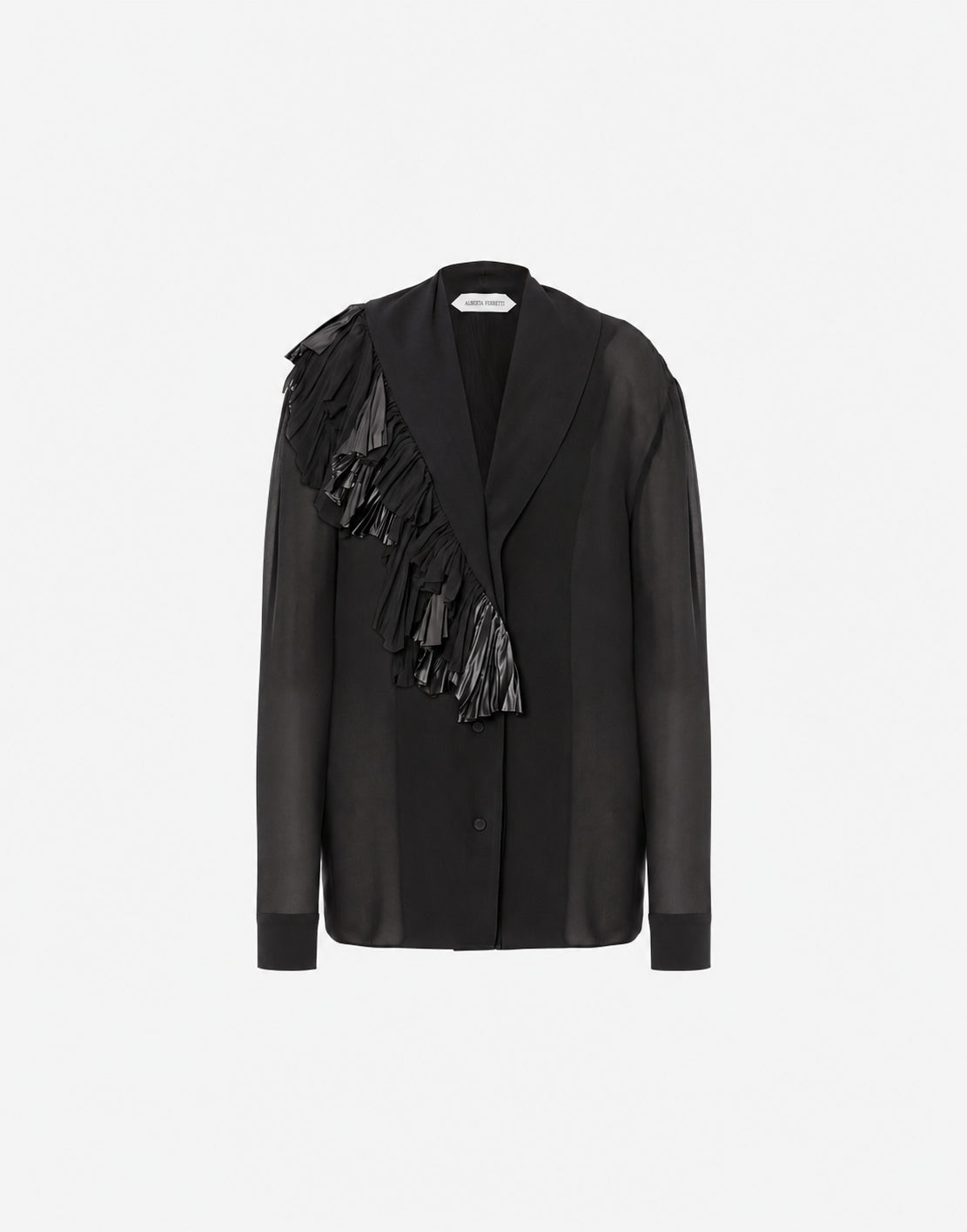 Blouse en georgette de soie à volants - Black