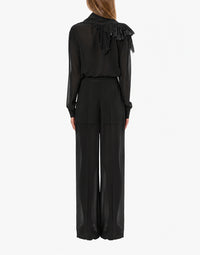 Blouse en georgette de soie à volants - Black