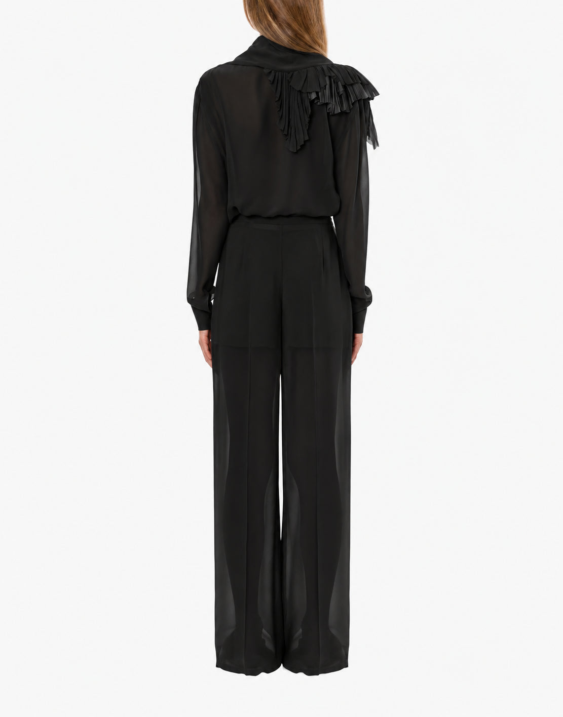 Blouse en georgette de soie à volants - Black