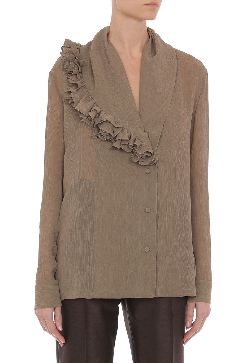 Blouse Transparente à Volants - Beige